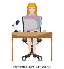 businesswoman seating with wood desk and computer