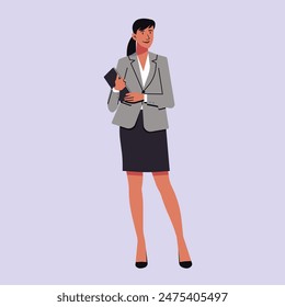 Businesswoman Secretary Holding Clipboard, Performing Administrative Duties and Coordinating Business Tasks, Flat Vector Illustration Design