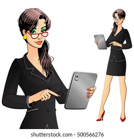 Businesswoman, secretary or lawyer working on a tablet computer.