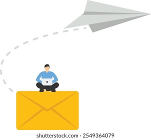 Businesswoman sends a business letter. Flat modern vector illustration.

