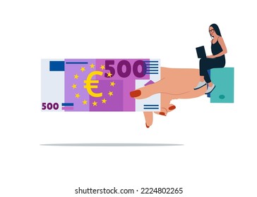 Businesswoman sends a money euro. Flat modern vector illustration.