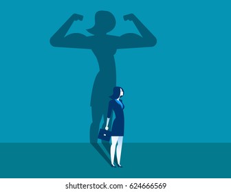 Businesswoman With A Shadow And Career Strength. Concept Business Illustration. Vector Character And Abstract.