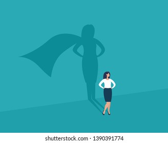 Businesswoman and shadow superhero. Ambition and success vector concept. Vector illustration. EPS10.