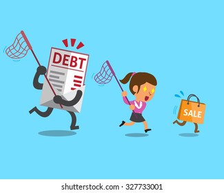 Businesswoman with shopping bag and debt letter