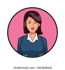 businesswoman with short hair avatar cartoon character profile picture portrait round icon vector illustration graphic design
