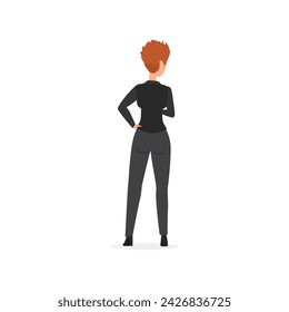 Businesswoman with short hair standing, back view of woman in formal clothes vector illustration