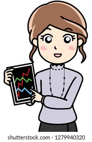 Businesswoman show data on tablet. This can use for presentation, website, book, business card.