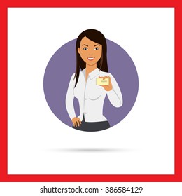 Businesswoman showing business card