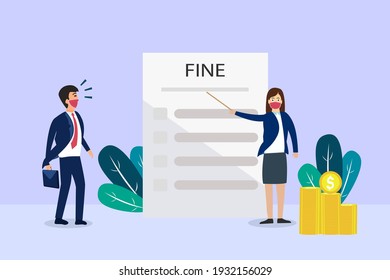 Businesswoman showing a business fine or penalty document at businessman