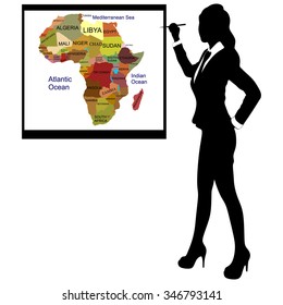 businesswoman showing earth map-map of Africa 