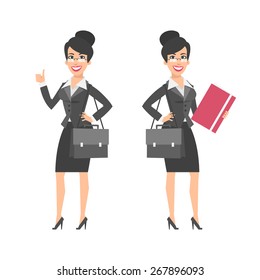 Businesswoman showing thumbs up holding briefcase folder
