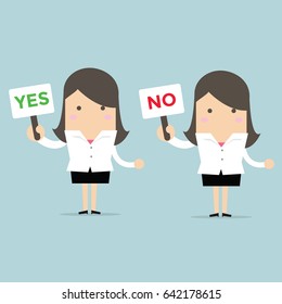 Businesswoman with a sign Yes and no