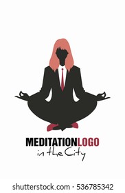 Businesswoman silhouette doing meditation. Good for logo.