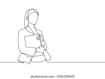 Businesswoman Silhouette One Line Vector Illustration. Continuous Single Line Drawing Black Sketch Isolated of Businesswoman for Minimalist Design.