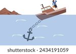 Businesswoman sinking with a heavy anchor