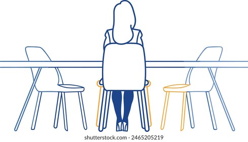 Businesswoman sitting at a conference table, boardroom meeting, corporate discussion, executive briefing. one continues line art vector illustration