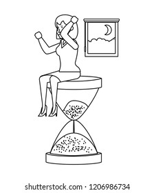 businesswoman sitting in hourglass time