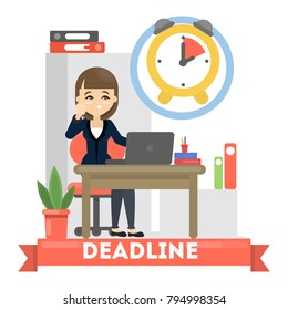 Businesswoman sitting in office and afraid of deadline.