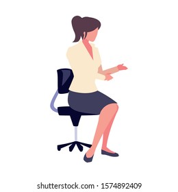 businesswoman sitting in office chair on white background vector illustration design