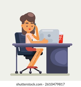 Businesswoman sitting in the office vector illustration design, still working with his laptop