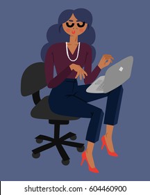Businesswoman Sitting on Office Chair Using a Laptop Computer