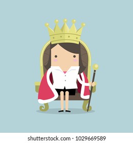 Businesswoman sitting on the throne with the crown like a queen. vector
