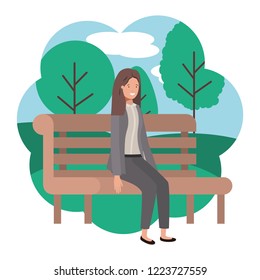businesswoman sitting in park chair with landscape