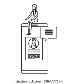 businesswoman sitting in smartphone with employment app