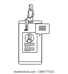 businesswoman sitting in smartphone with employment app