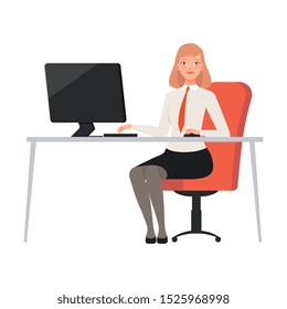 Businesswoman Sitting At The Table And Working character Illustration Vector