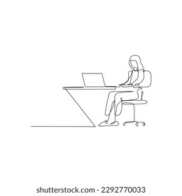 Businesswoman sitting and working with a laptop. Vector illustration for business concept design