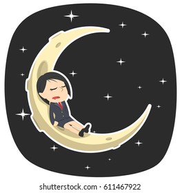 businesswoman is sleeping on moon