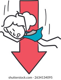 Businesswoman Sliding Down. Concept of of failure, setback, or negative trends in various contexts.
