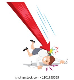 Businesswoman slipping from failure graph impact, Fall Down Red Arrow Concept