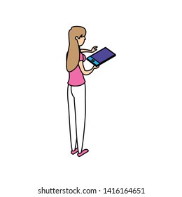 businesswoman with smartphone character vector ilustration