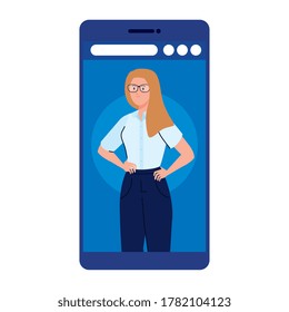 businesswoman in smartphone design, Workers occupation and jobs theme Vector illustration