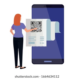businesswoman and smartphone device with scan code qr vector illustration design