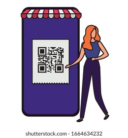businesswoman and smartphone with scan code qr vector illustration design