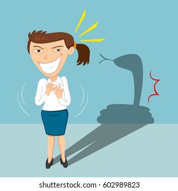 Businesswoman Sneaky Sly On His Face, Vector Illustration Cartoon