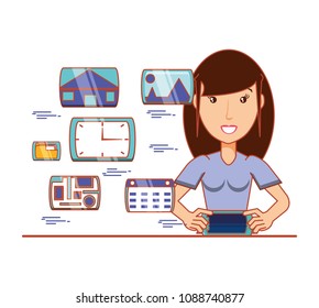 businesswoman with social media icons