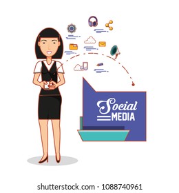 businesswoman with social media icons