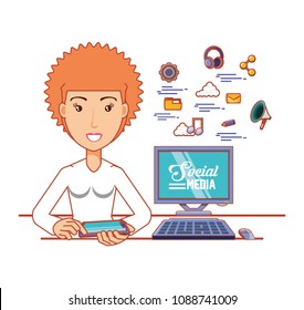 businesswoman with social media icons