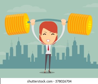 A businesswoman solves lightly every weight work. Vector