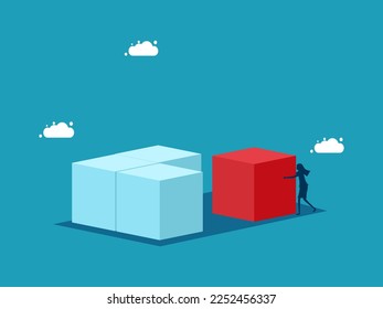 Businesswoman solving problem with perfect red cube. business concept 