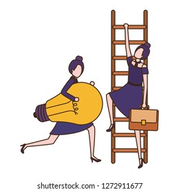 businesswoman with stair and light bulb avatar character