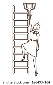 businesswoman with stair and trophy avatar character