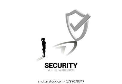 businesswoman standing with 3D Protection shield icon. concept of guard security and safety