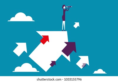 Businesswoman standing arrows and growth to success. Vector illustration Business concept.