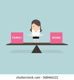 Businesswoman standing balance life with family and work vector