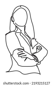 Businesswoman standing with confidence pose. Single line drawing vector illustration for business and finance concept. 